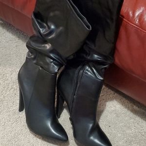 High heel black leather boot